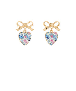 Bow & Floral Ceramic Heart Earrings