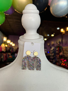 Silver Glitter Earrings w/ Multicolor stars