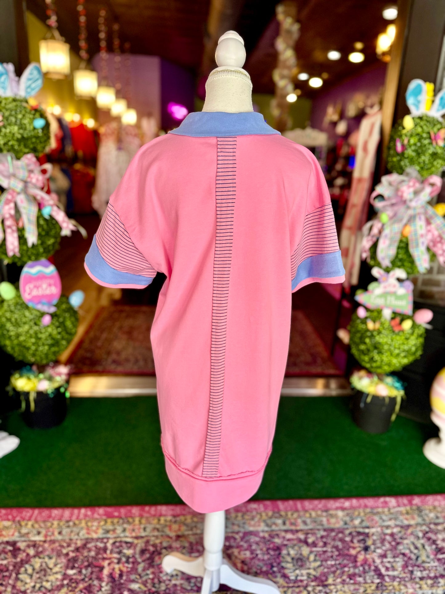 Bubblegum & Blue Stripe Mix Mini Dress