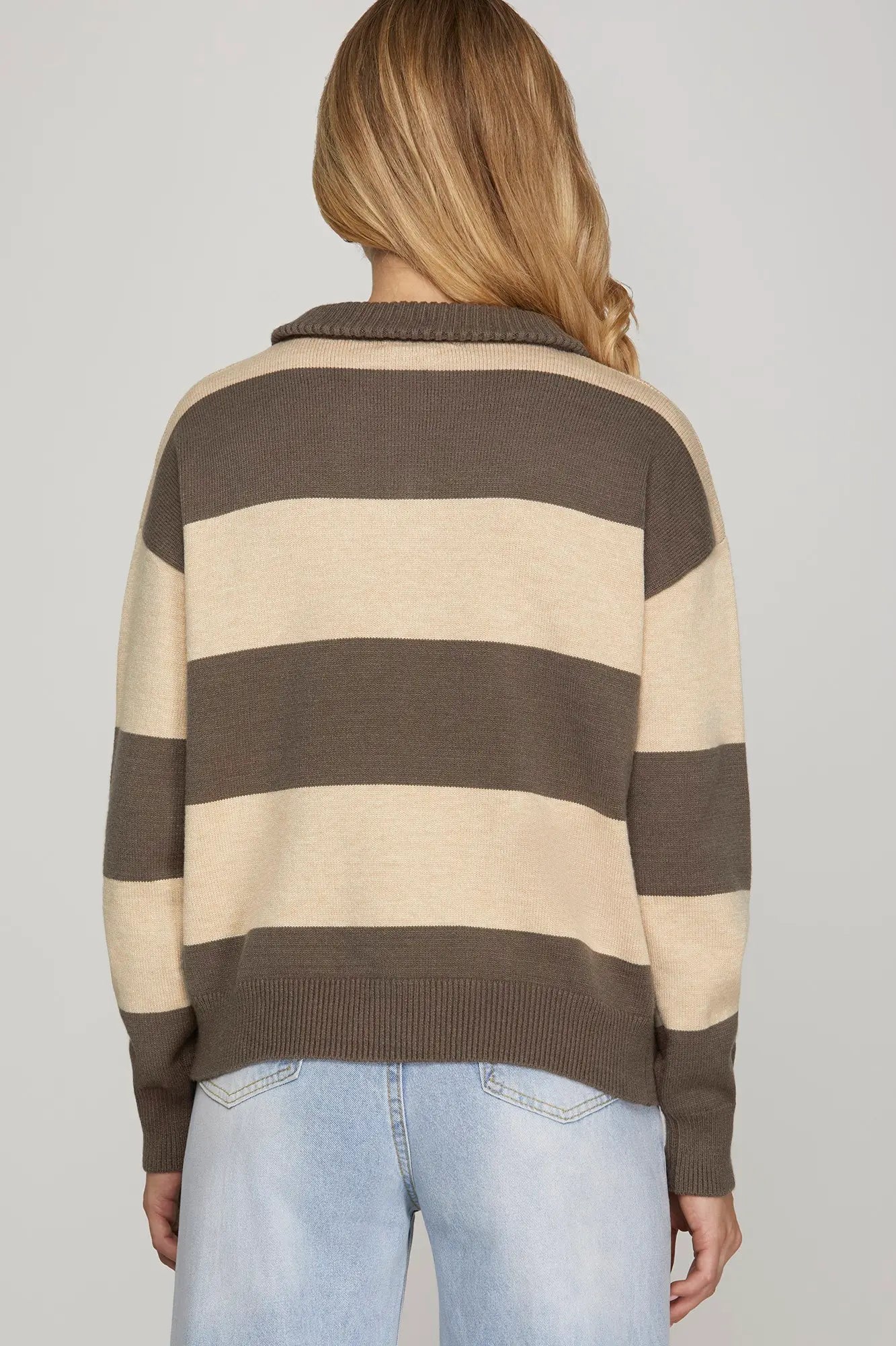 Mocha Striped Half Zip Sweater