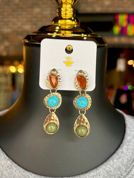 Multicolor Linear Stone Drop Earrings