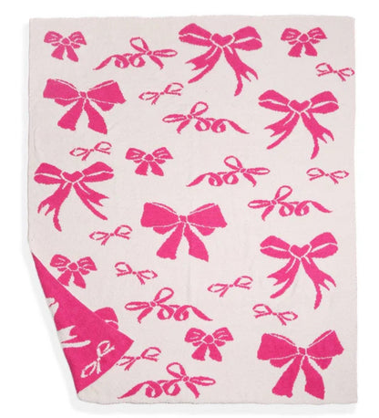 Hot Pink Comfy Luxe Bow Throw Blanket