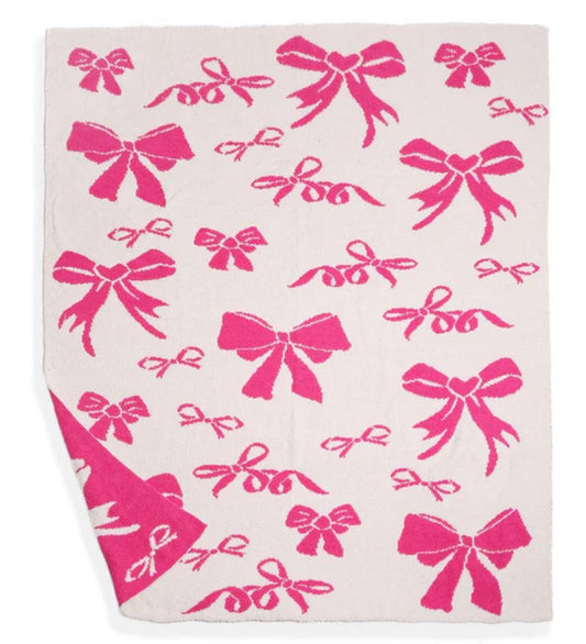 Hot Pink Comfy Luxe Bow Throw Blanket