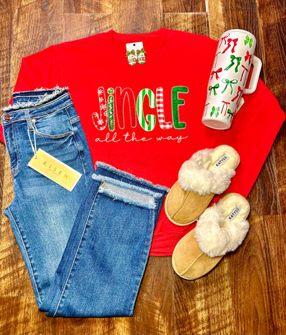 Embroidered Patchwork “Jingle All The Way” Sweatshirt