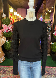 Black Sweater w/ Ruffle lace sleeves
