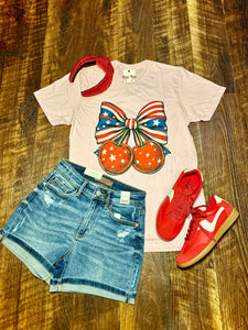 Retro Patriotic Coquette Cherries Tee