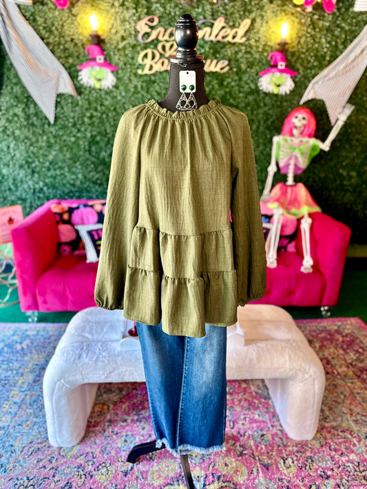 Olive Pleated Babydoll Top