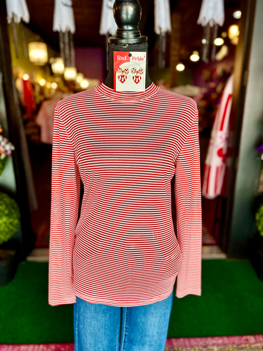 Red & White Striped Mesh Top