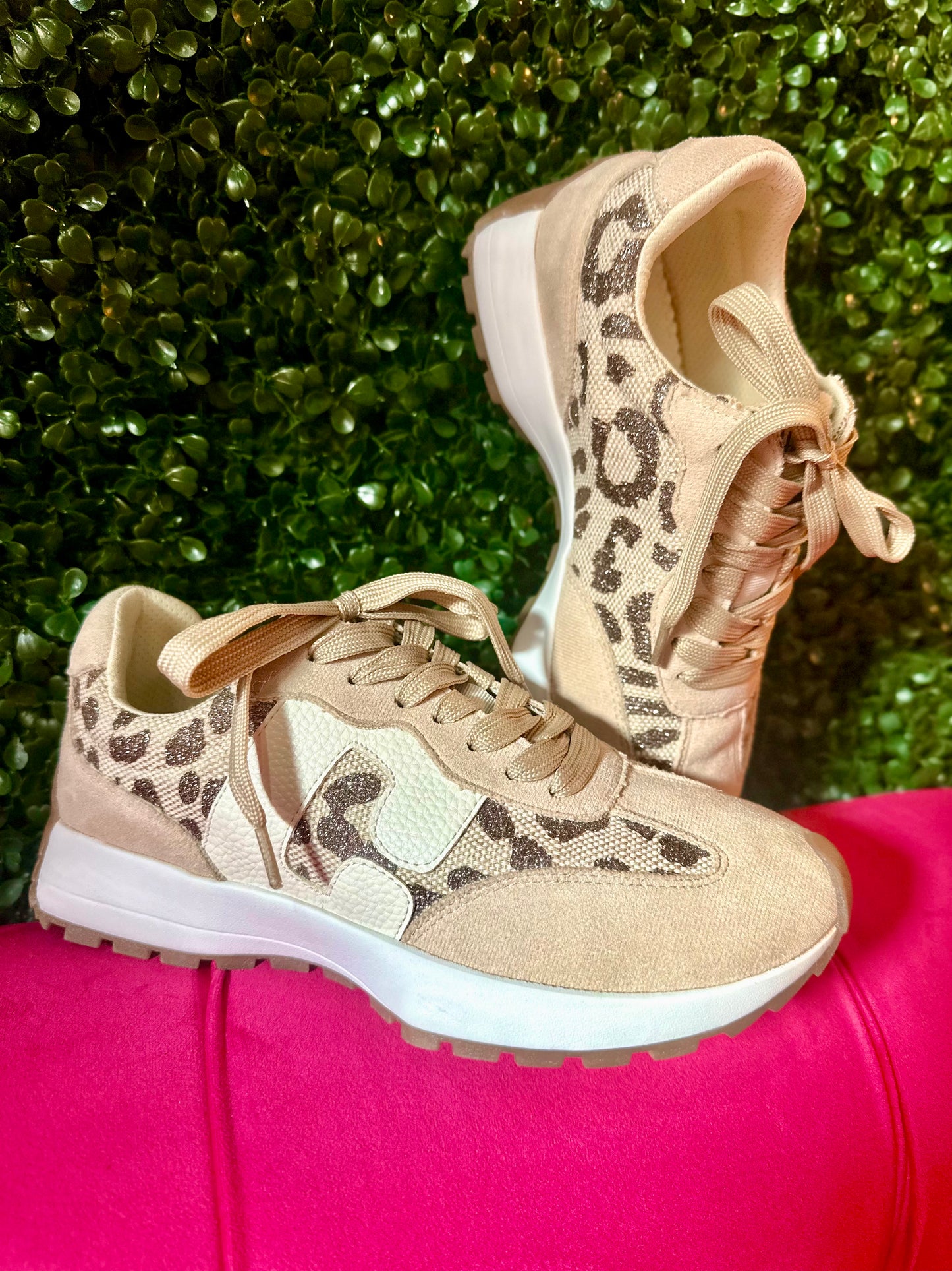 Corky’s No Prob Tan Sparkle Leopard Sneakers