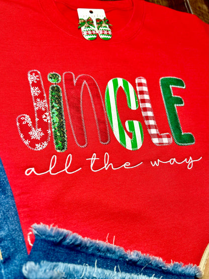 Embroidered Patchwork “Jingle All The Way” Sweatshirt