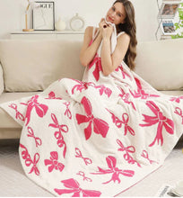 Load image into Gallery viewer, Hot Pink Comfy Luxe Bow Throw Blanket
