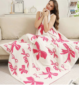 Hot Pink Comfy Luxe Bow Throw Blanket