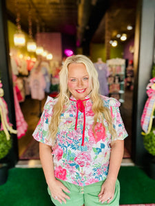 Floral Woven Ruffle Shoulder Top
