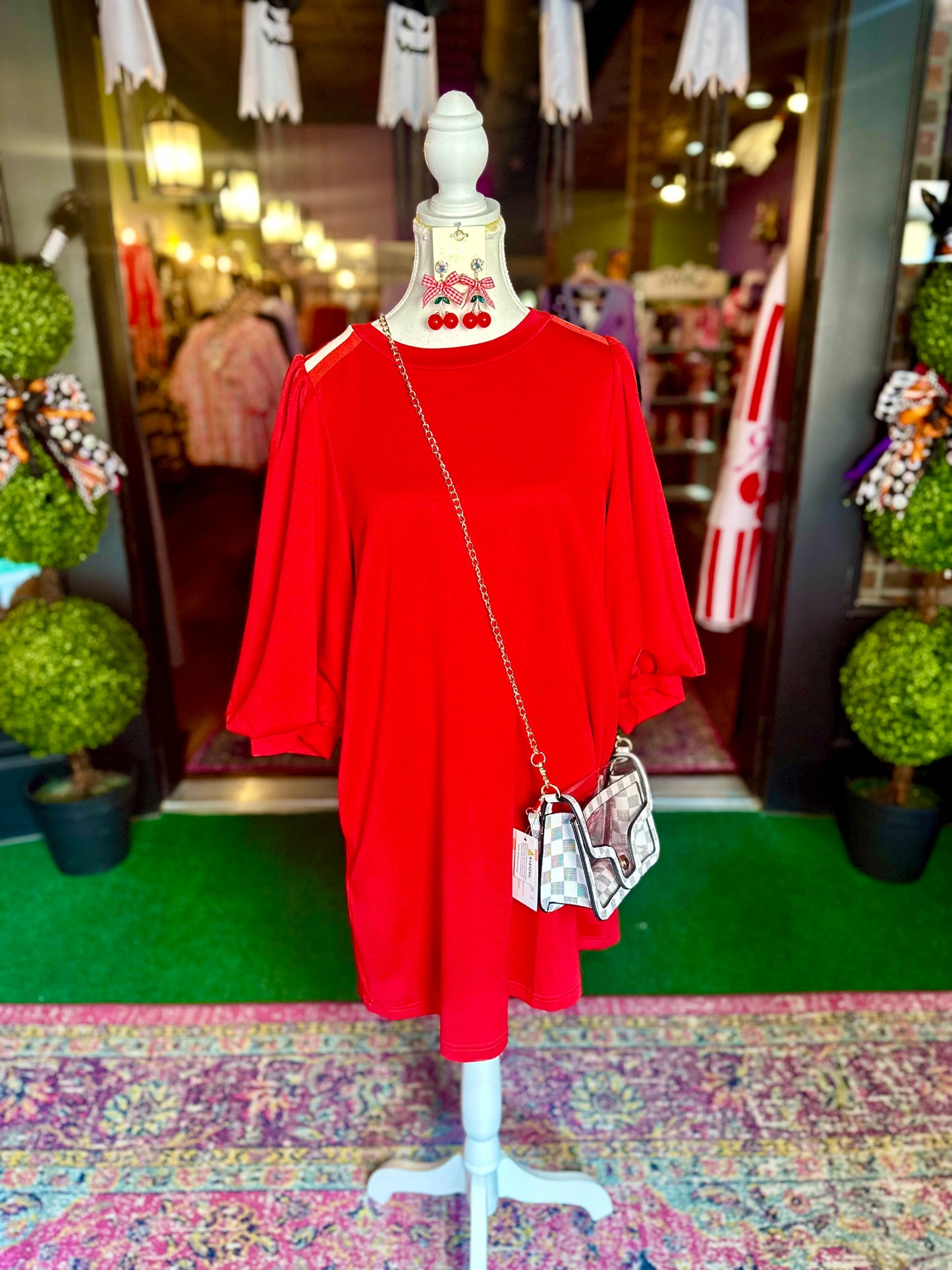 Red Puff Sleeve Dress