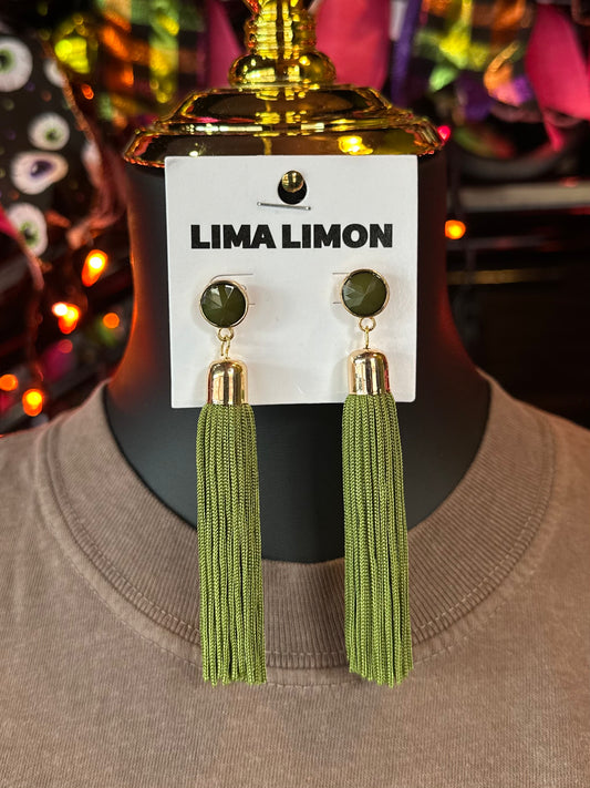 Olive Green Fringe Earrings