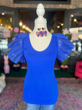 Load image into Gallery viewer, Royal Blue Scoop Neck Ruffle Sleeve Top
