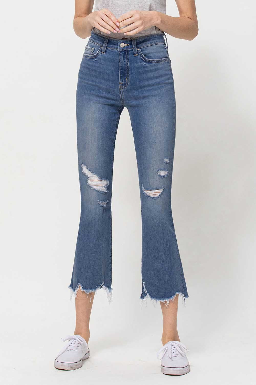 High Rise Crop Flare Jeans