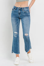 Load image into Gallery viewer, Mid Rise Uneven Hem Kick Flare Jeans
