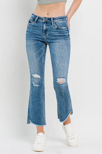 Mid Rise Uneven Hem Kick Flare Jeans