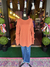 Load image into Gallery viewer, Rust Ruffle Sleeve Ribbed Top
