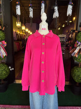 Load image into Gallery viewer, Hot Pink Ribbed Collared Shacket
