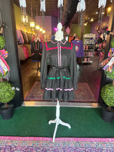 Load image into Gallery viewer, Black Tiered Dress w/ Multicolored Ricrac Trim
