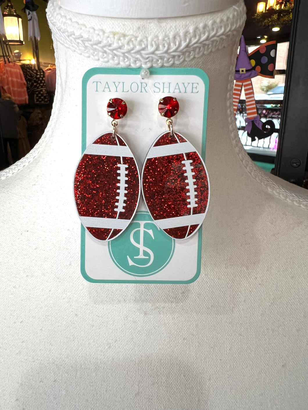 Taylor Shaye Red Glitter Football Earrings