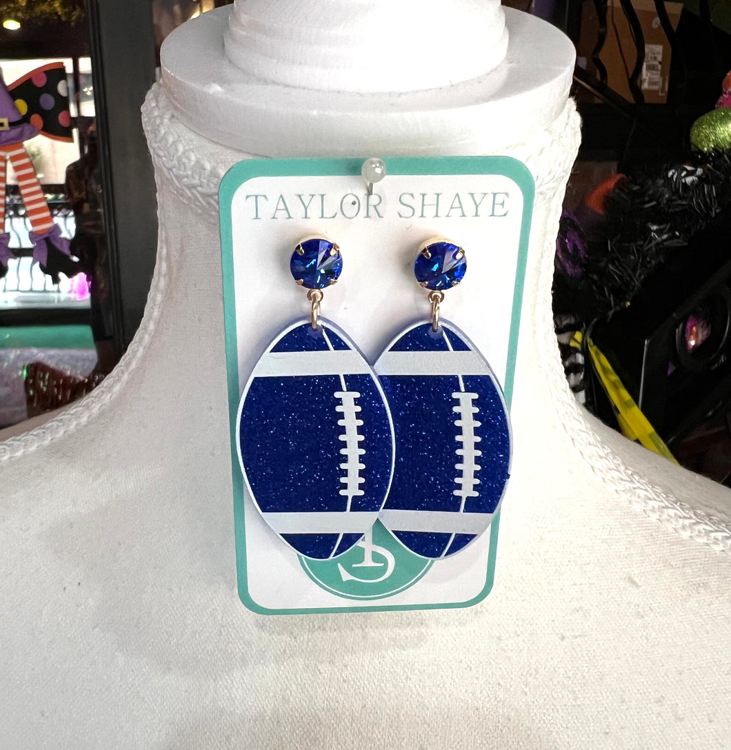 Taylor Shaye Blue Glitter Football Earrings