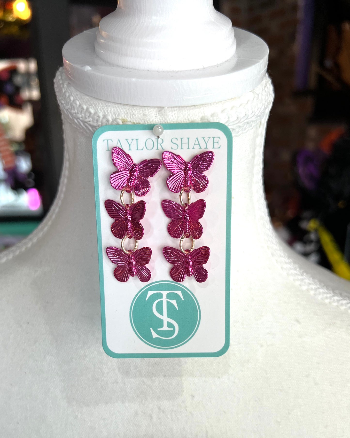 Taylor Shaye Hot Pink Butterfly Dangles