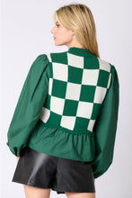 Load image into Gallery viewer, Hunter Green Checkered Print Peplum Sweater Top
