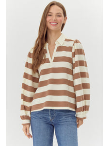 Taupe Striped Polo Shirt