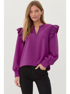 Magenta Ruffle Shoulder Top