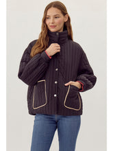 Load image into Gallery viewer, Black Quilt Striped Coat
