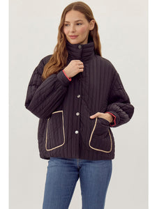 Black Quilt Striped Coat