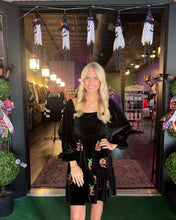 Load image into Gallery viewer, Black Velvet Sequin Jack O’ Lantern Dress
