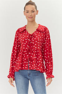 Red & White Polka Dot Baby Doll Blouse