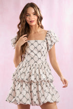 Load image into Gallery viewer, Ribbon Print Bubble Hem Mini Dress
