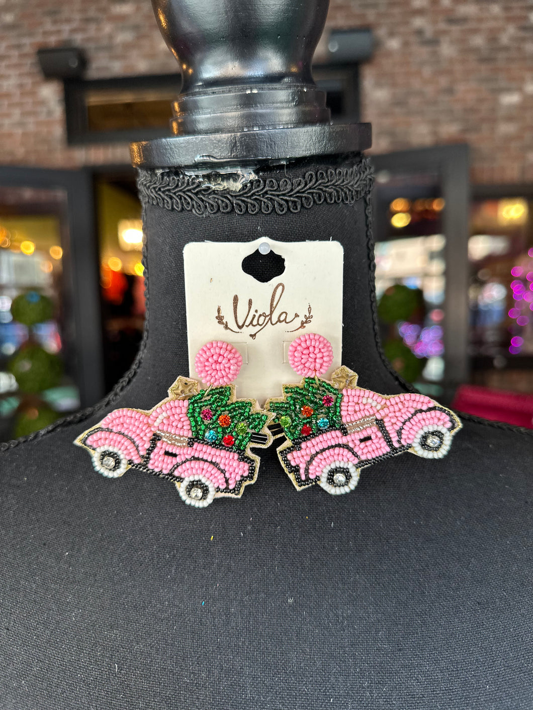 Pink Christmas Truck earrings