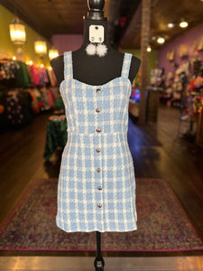 Light blue Plaid tweed mini dress