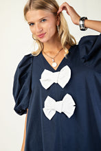 Load image into Gallery viewer, Navy A-Line Mini Dress with Bows
