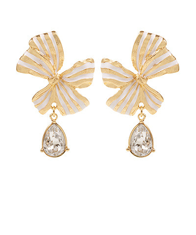 Gold Striped Bow & Jewel Dangle