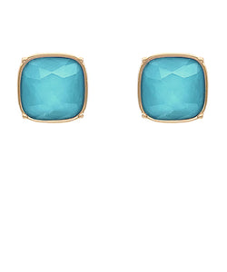 Aqua Stone Square Stud Earrings