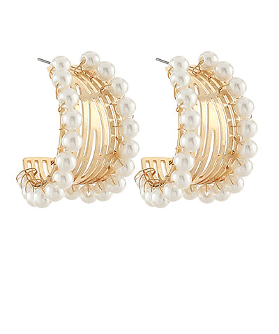 Gold Pearl Hoops