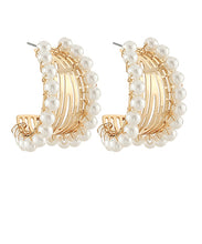 Load image into Gallery viewer, Gold Pearl Hoops
