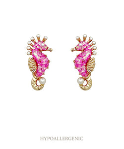 Pink Glitter Seahorse Earrings