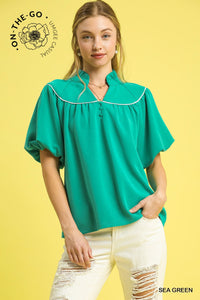 Sea Green Puff Sleeve Blouse