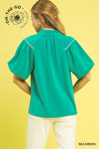 Sea Green Puff Sleeve Blouse