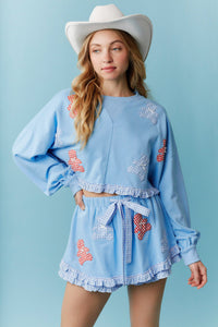 Gingham Patched Bear Ruffle Hem Set