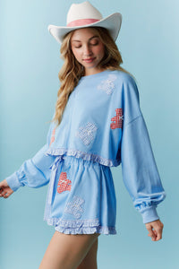 Gingham Patched Bear Ruffle Hem Set