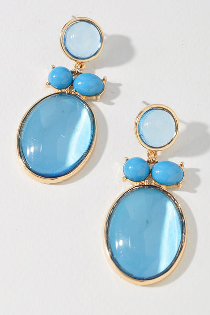Blue Oval Gemstone Drop Earrings